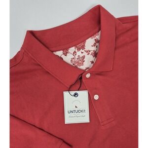 UNTUCKit Shirt Mens 2XL Gondola Polo Contrat‎ Vine Print Red Pima Cotton Casual